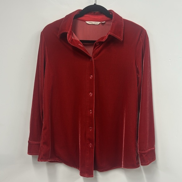 Soft Surroundings red velvet boyfriend tunic shirt PS - Picture 5 of 6